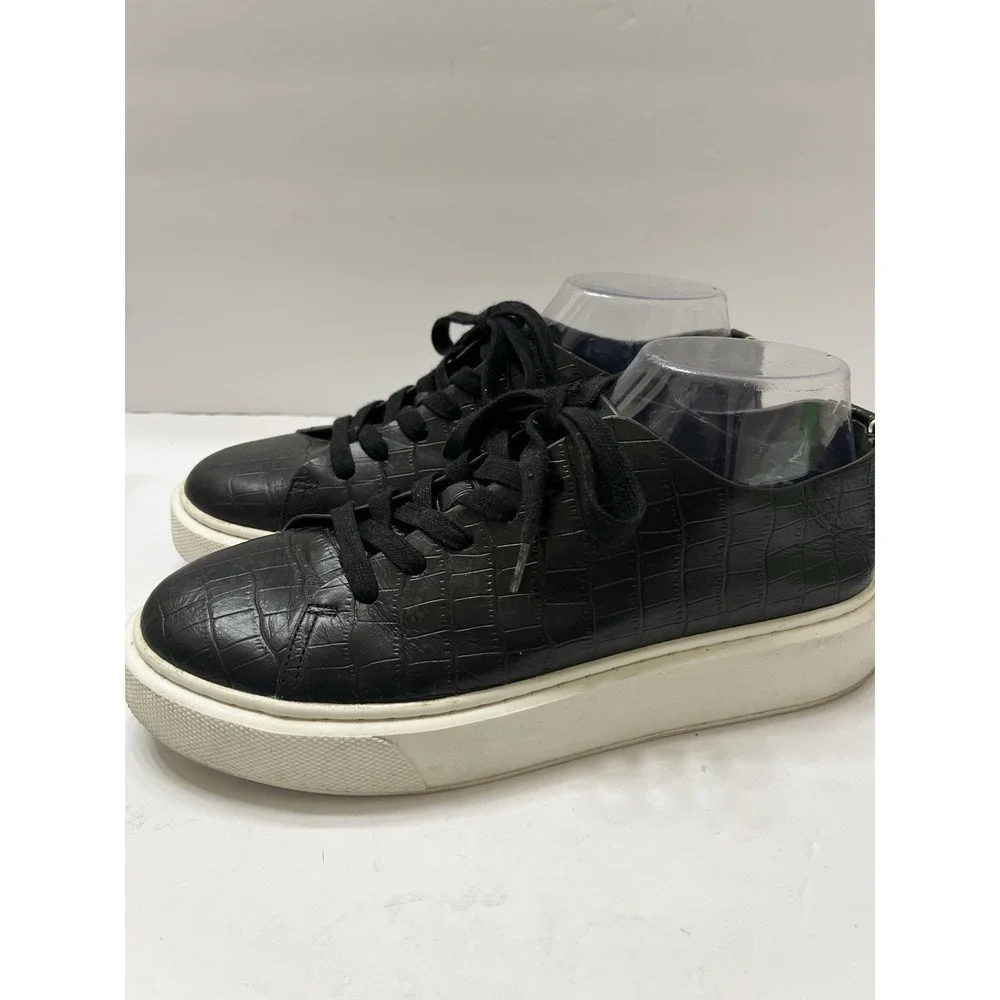 Sam Edelman Croc Embossed Sneakers Black Lace-Up Women's 9.5 Casual Comfort Low